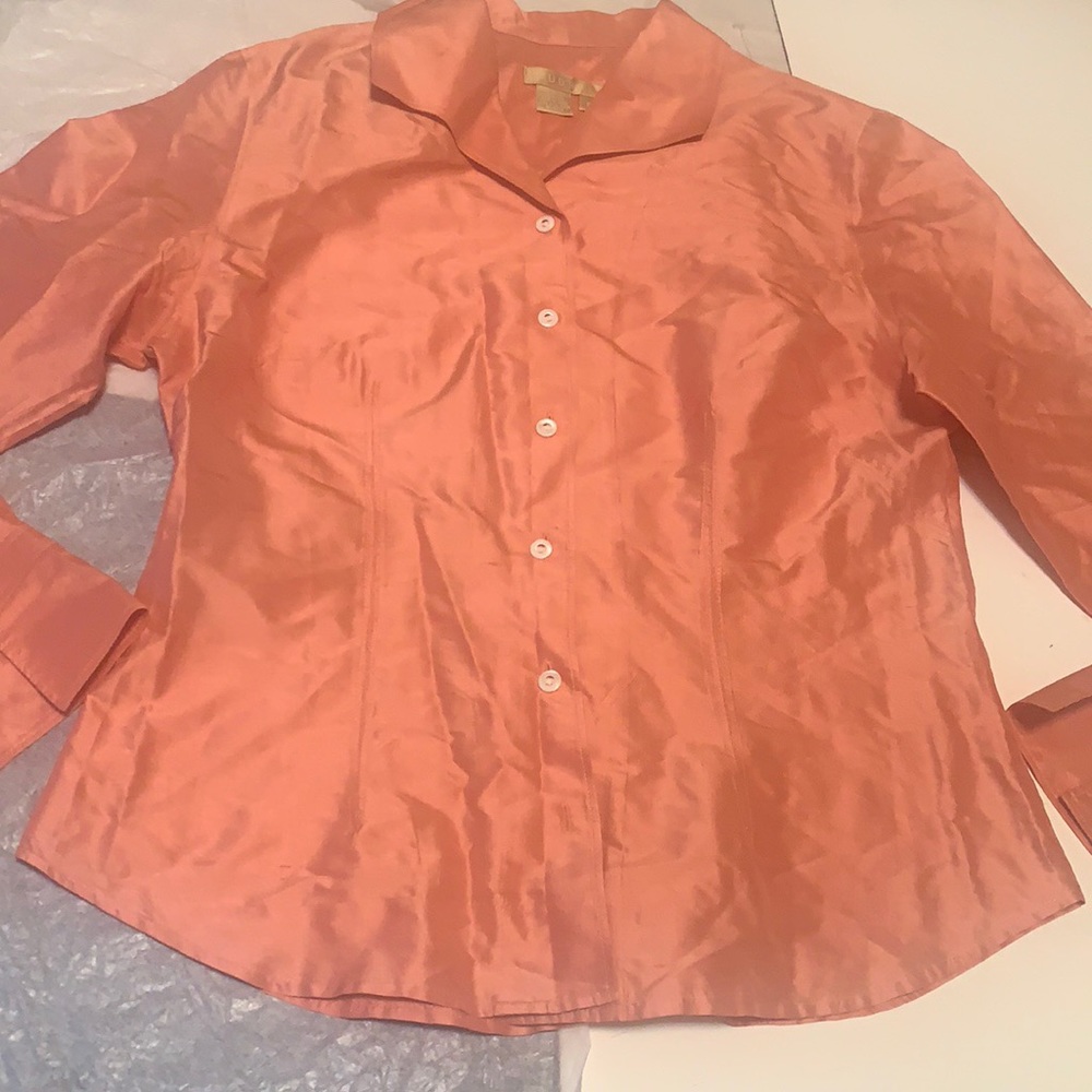 STUDIO 121 orange silk Blouse Top Medium